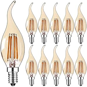 10 stuks C35 LED E14 kaars lamp 4 W, LED filament gloeilampen, amber glas, warm wit 2700 K, 300 lm, vervangt gloeilampen…