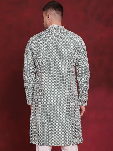 Image of Jompers Men's Silk Blend Regular Fit Sequin Chikankari Front Open Kurtas