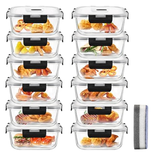 Hcrvvi12Pcs 320ml Food Storage Containers, Upgraded Snap Glass Containers With Lids, Meal Prep Containers Reusable, BPA Free, Glass Containers, Air Tight Food Storage Containers With Lids Set