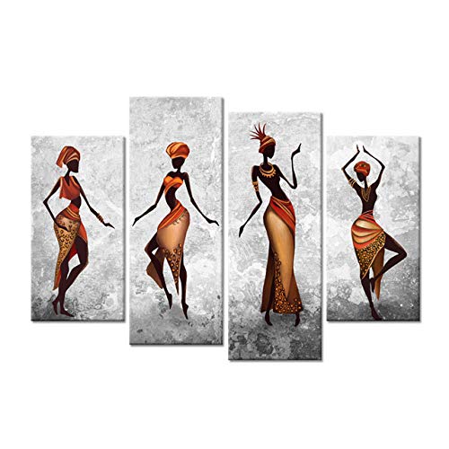 4 Pannelli Canvas Home Decor Poster Donna Africana Tradizionale Wall Art Pittura tribù Etnica Lady Dancers Quadri Astratti No Frame-A_30x60cmx2_30x80cmx2