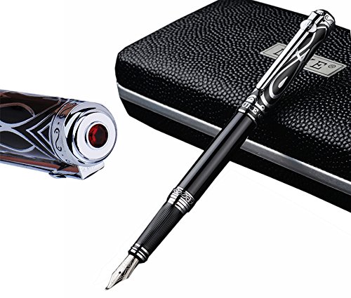 Duke Ruby Fude Nib Fountain Pen for Business Signature, Art Drawing Sketching Calligraphy with Gift Box Set