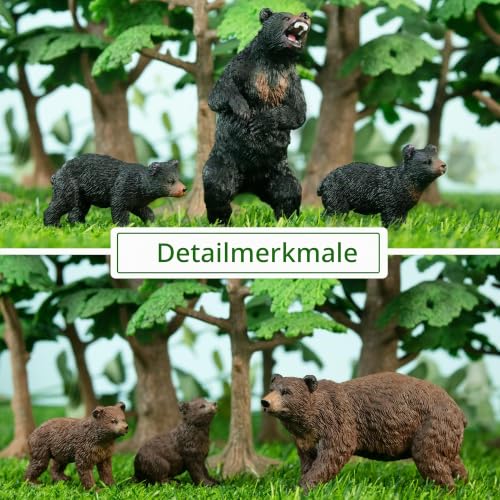 TOYMANY 6 Stück Bären Tierfiguren enthält Braunbären und Schwarzbären Figur