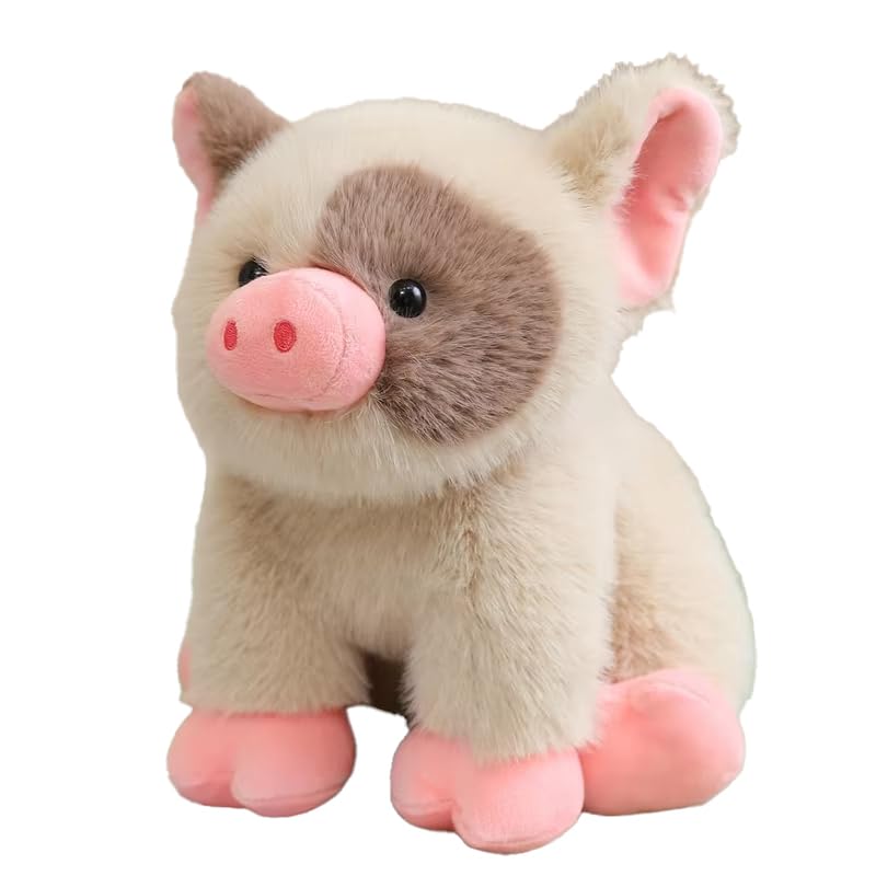 ZBELLO Cuddly Cartoon Piglet Plush Toys Fluffy Sitting Pose Piggy Doll Ultra-Soft Plush Pig Animal Warm Cozy Children Companion Lovely Gift (Khaki,25cm)