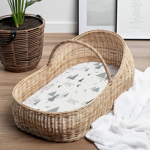 Image of Stretch Fitted Bassinet Sheet Set BROLEX 2 Pack Cradle Sheets for Bassinet Pad /Mattress,Unisex Boys Girls,Ultra Soft,Snowy Forest