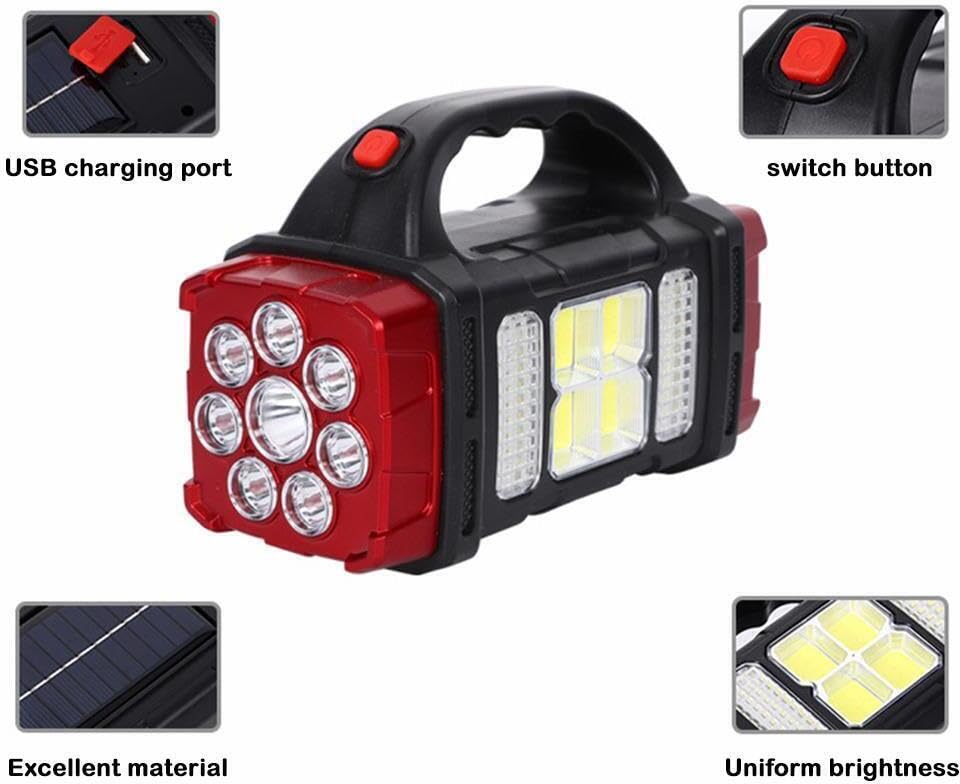 Image of Care 4 Multifunction Solar Waterproof Flashlight with USB Charging,8 Bulb LED & COB Torch (Red : Rechargeable)
