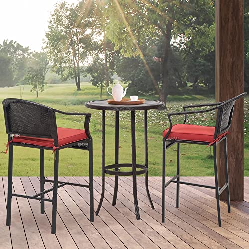 Image of BRISHI Outdoor Bar Set Garden Patio Bar Set 1+2 2 Chairs and Table Set Balcony Bar Table with Stool Set (Black)