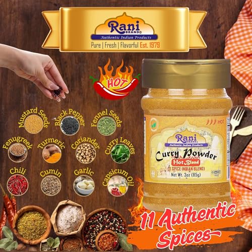 Rani Curry Powder Hot (11-Spice Authentic Indian Blend) 3oz (85g) PET Jar ~ All Natural | Salt-Free | Vegan | No Colors | Gluten Friendly | NON-GMO | Kosher | Indian Origin