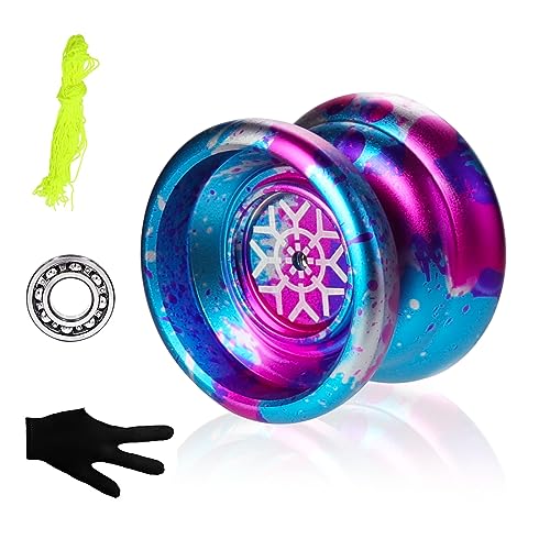 Responsive Yoyos Beginners Auto Return Yo Yo, Professional Alloy Aluminum Yoyo Ball Unresponsive Bearing for Beginner and Intermediate Yoyo Players for String Tricks, Glove and 5 Strings,SR-Y04