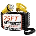PlugSaf 50 Amp Generator Cord, 25FT 50 Amp RV Extension Cord with Twist Lock, Generator Cord 50A 4 Prong Yellow, NEMA 14-50P/SS2-50R Heavy Duty 6/3+8/1 AWG STW Wire for RV Camper & Generator to House