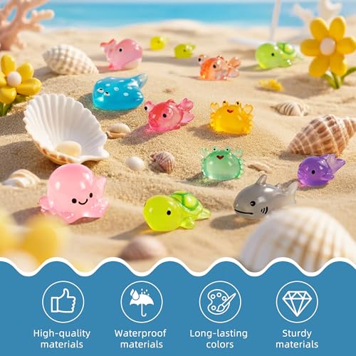 Image of FEXIA 50 Pcs Ocean Mini Resin Animals Tiny Aquariums Decor Glow in The Dark Resin Figures Luminous for Garden Landscape Sea Decor DIY