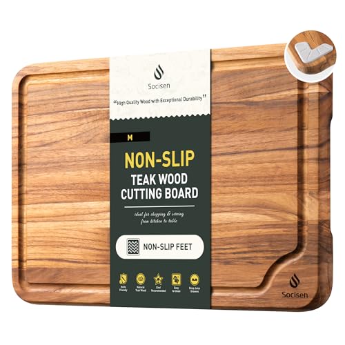 Teak Wood Cutting Board for Kitchen 12inch Charcuterie Board Serving Heavy Duty Non Toxic Slip Over Sink Solid Thick Haus Wooden Chopping Board Large Big Small Meat Best Kitchen Essential Gift