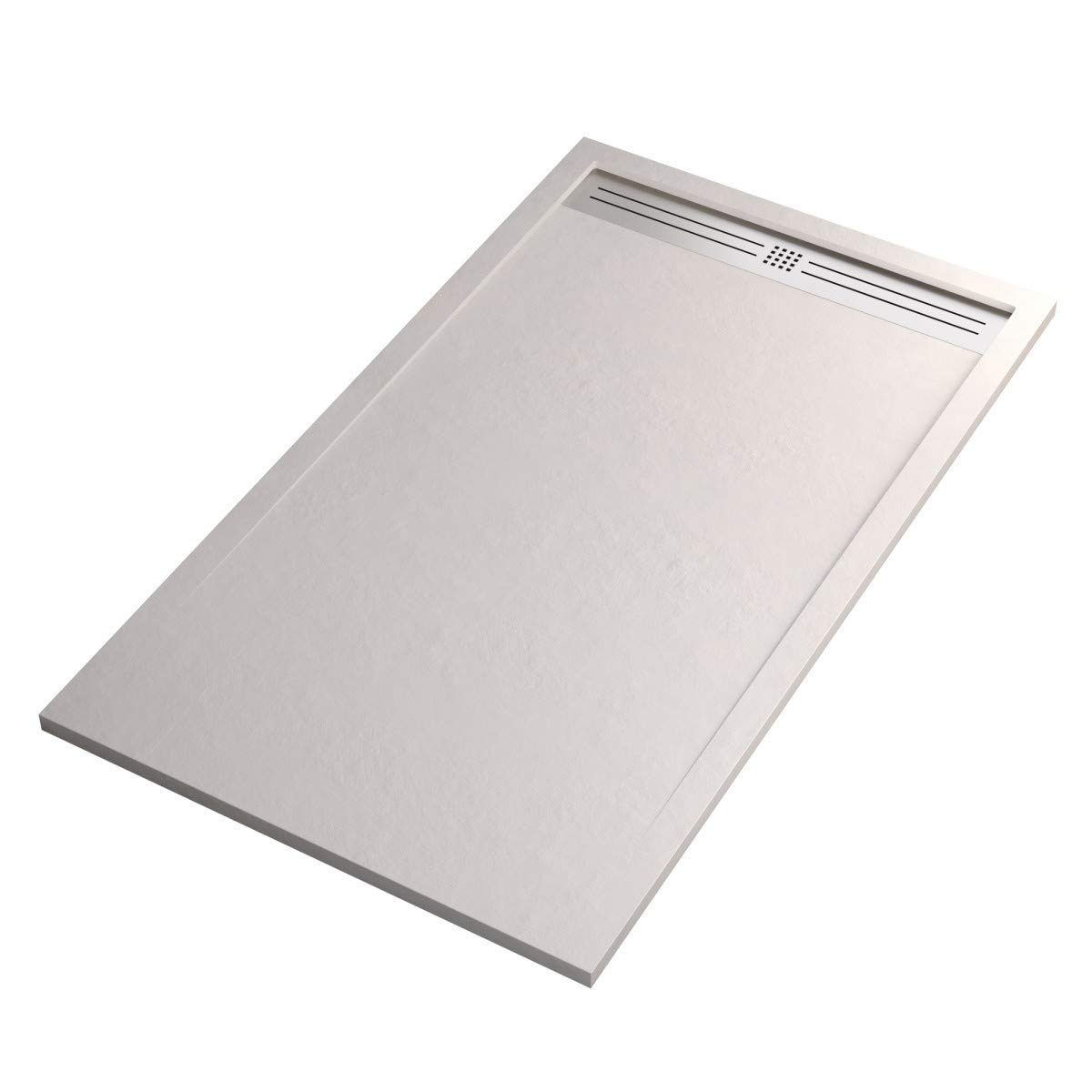 Luminosa ArredoBagno Plato de ducha marmoresina 80 x 120 cm – Efecto piedra antideslizante con gel – Modelo Paris Color blanco – Parrilla inoxidable y desagüe incluidas