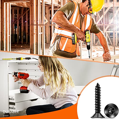 Tpohh TKABSS18-8M4 100 Pcs #8 X 1-1/4 Inch Black Coated Flat Head Torx/Star Wood Screws, Stainless Steel 18-8 (A2) Fully Threaded 8 X 1-1/4'' Multipurpose Screw thumb #5