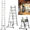 Aluminum Telescoping Ladder with Stabilizer, 16.4FT Telescopic Ladder Portable Extension Ladder Multi-Purpose Folding Ladder Loft Roof Attic RV Ladder for Home & Outdoor Work, 330lbs Capacity, EN131