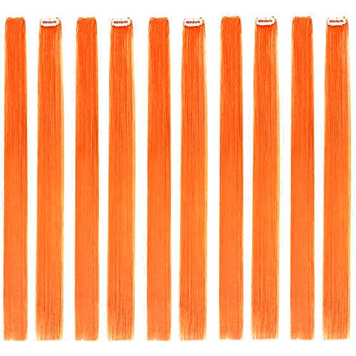Colored Clip In Hair Extensions 22" 10Pcs Straight Fashion Hairpieces For Party Highlights Orange #TOP4