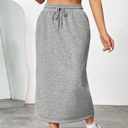 Women's Midi Skirt Drawstring High Waist Sweat Skirts with Pockets Solid A Line Maxi Skirts Businon Patched Work Pencil Skirt4