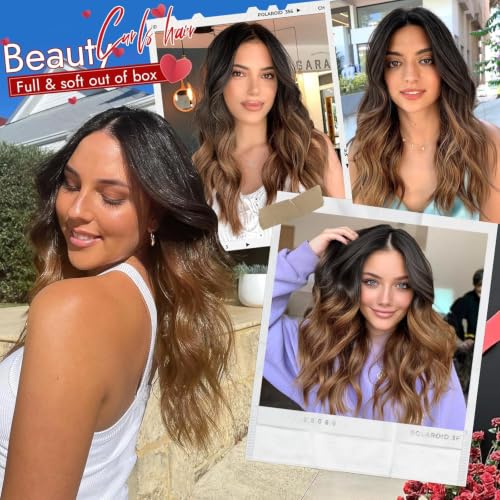 Image of Eawwii Wigs for Women Ombre Brown,Short Wavy Synthetic Lace Wig 18 Inch