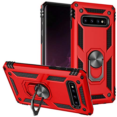 Yerebel Funda para Galaxy S10 Plus/para Samsung S10+ Plus, grado militar, anillo de metal, soporte magnético, funda protectora resistente para Samsung Galaxy S10 Plus, color rojo