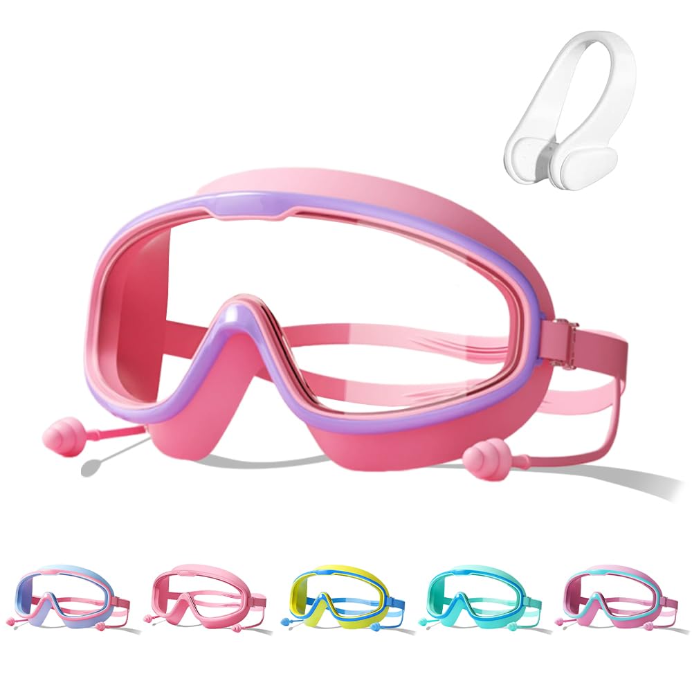 Scappof Children's Large Frame Waterproof and Anti-Fog Swimming Goggles, New Kids Swim Goggles for Kid Child 2-14