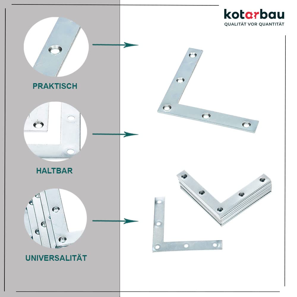 KOTARBAU® 100 x Placas de Esquina, Placas Planas en Forma de L, 75x75 Conector Angular, Conector de Esquina, Placa Perforada, Placas de reparación 90º, Conectores Planos, Pletinas, Soportes de Acero