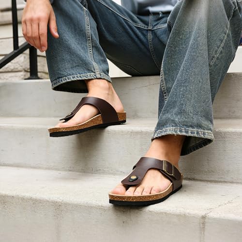 Image of WTW Men's Slides Sandals Cork Footbed Shoes Adjustable Strap Summer Beach Comfort Sandals for Men