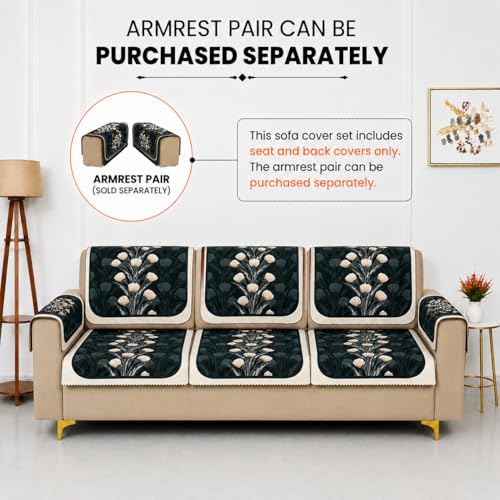 Image of Homerz Premium 'Luxe Series' Sofa Cover | Holland Velvet Fabric | Smooth Finish | Anti-Slip Fleece Backing Couch Protector (Terrace Vein, 3 Seater, Seat Cover with Backrest)