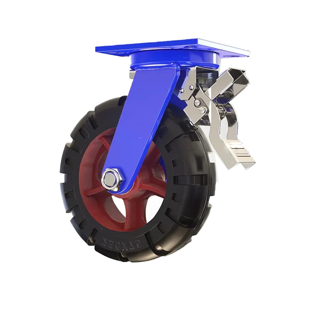 1 × Ruedas industriales 10 pulgadas (250mm) Ruedas de alta resistencia 1000kg Goma Silenciosas Ruedas giratorias con freno Remolque Carro Banco de trabajo Equipo pesado Estantería Maquinaria
