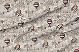 Spoonflower Fabric - Hot Air Balloons, Steampunk, Map Print, Vintage, Beige, Antique, Printed on Petal Signature Cotton Fabric by The Yard - Sewing Quilting Apparel Crafts Decor