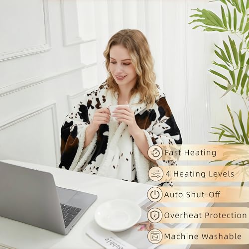 Save 38% on HESTIA Cow Print Wearable Heated Blanket with Auto Shut-Off