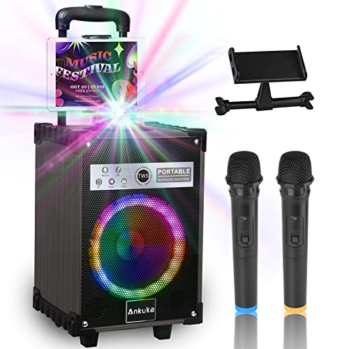 Ankuka Karaoke Machine, Portable Bluetooth Speaker With Disco Lights,Subwoofer Pa System With 2 Wireless Microphones For Christmas,Birthday Party #TOP5