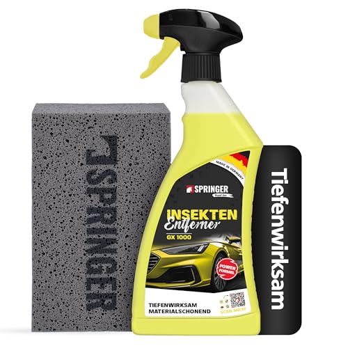 SPRINGER GX1000 - - Insektenentferner 750 ml + Schwamm - - Made in Germany - - Schonende Rezeptur - - Tiefenwirksame Formel - - Insekten-Reiniger für hartnäckige & angetrocknete Insektenreste