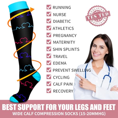 Image of Compression Socks for Women & Men Circulation (6 Pairs) 15-20 mmHg is Best Support for Athletic Running,Nurse