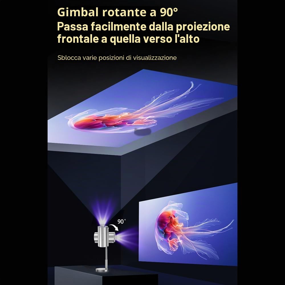 Bisofice Proiettore portatile 4K supportato, videoproiettore portatile per Home Cinema con asta retrattile, WiFi e BT, rotazione 90°, Android 11.0 Proiettore Home Cinema per Riunione, Studio,