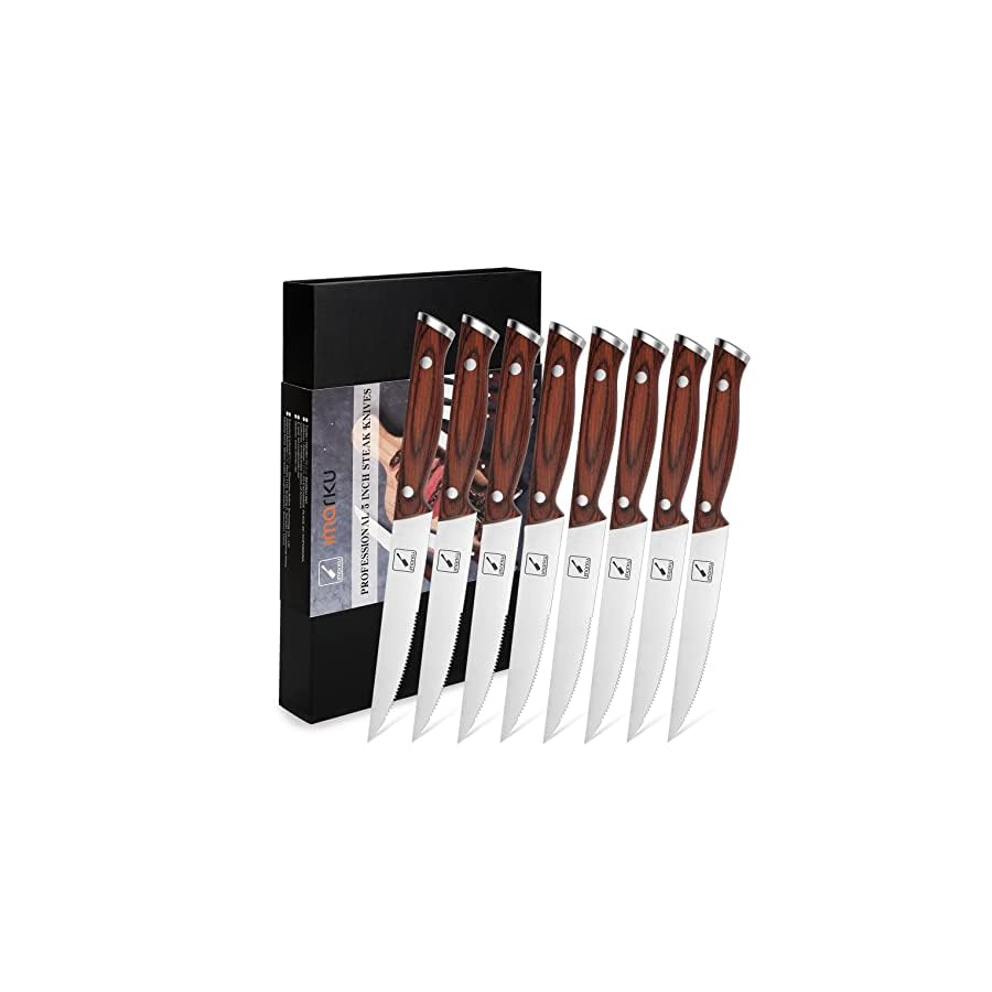 imarku Steak Knives, Serrated Steak knives Set of 8, Japanese HC Steel Knife Set, Premium Serrated Carbon Stainless Steel Steak Knife with Gift Box,9 Inches/Piece