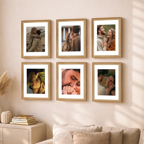 Image of Art Street Wooden Photo Frame for living room, Aesthetic Cave Design Photo Frames for Photograph, Art Work, Certificates Set of 6 (8x8 Inch, Wood Brown)