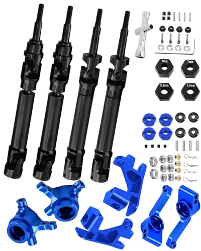 hopsupRC Upgrades Part for 1/10 Slash/Rustler/Stampede/Hoss 4x4 VXL 4wd,Stainless Steel Rear Front Drive Shaft CVD & Steering Blocks Caster Blocks C-Hubs Stub Axle Carriers,Wheel Hex,Navy Blue