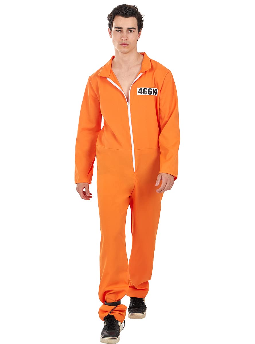 Funidelia | Disfraz de convicto Naranja para Hombre Ladrón, Preso, Delincuente, Profesiones, Disfraz de Despedida de Soltero - Disfraz para Adultos para Fiestas, Carnaval y Halloween - Talla S - M