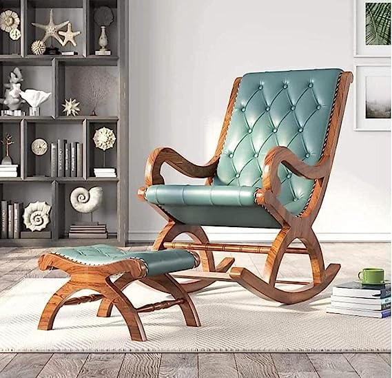 Surprise interiors Wooden and Leather Rocking Chair with Arm Rest Pure