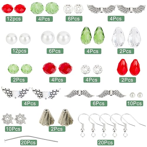 SUNNYCLUE 1 Box DIY 10 works Christmas Charms Earring Making Kit Angel Beads for Jewelry Making Snow Flower Angel Wings Beads Faceted Bicone Crystal Glass Jump Rings Earrings Hooks Adult Women - Image 2
