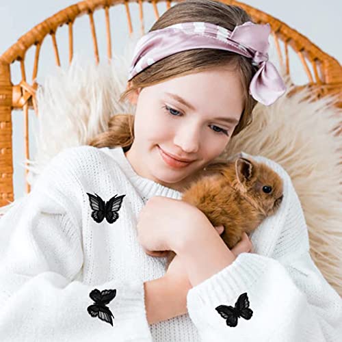12 Pcs Butterfly Lace Trim Double Layers Organza Fabric Embroidered Patches Sewing Diy Craft Applique For Ornaments Wedding Bridal Dress Hair Accessories Curtain Hat Bag Decoration Clothes（Black) #TOP4