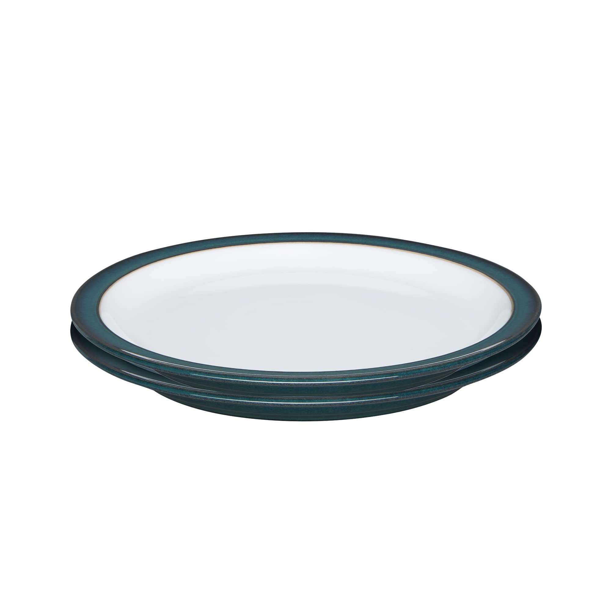 Denby - Greenwich Medium Plates Set of 2 - Green, White Dishwasher Microwave Safe Crockery 22cm - Glazed Ceramic Stoneware Tableware - Chip & Crack Resistant