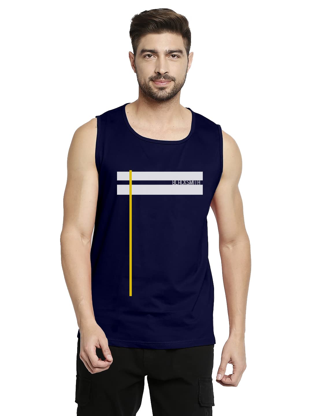 blacksmith Stripe Printed Sleeeveless Sando Tank top Gym & Street wear for Men (Navy)-picture-15
