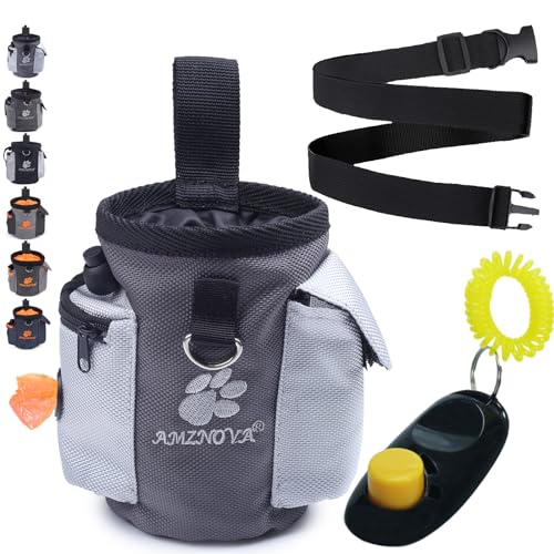 AMZNOVA Futterbeutel Hund Treatnow Leckerlitasche für Hunde, Futterbeutel Hundetraining für Training, Leckerli Beutel Gassitasche Leckerlibeutel Snackbeutel, 3 Tassen, Grau
