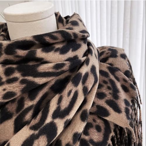 Secret for Longevity Extra Large Long Sheer Black Brown Tan Camel Khaki Latte Ocelot Leopard Cheetah Animal Print Scarf Wrap Shawl Pashmina Sarong Medium Weight Cashmere Feel 28" x 70" inches4