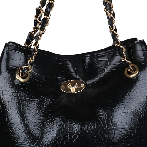 Image of Women's Stylish Handbag with Detachable Sling Strap | Croc Texture Shoulder & Crossbody Bag | Spacious Zip Closure Tote for Office, Daily & Travel Use | Chic Croc Texture, Adjustable Strap, Dual Carry Style, Rich Tan Finish, Twist Lock Closure, Spacious Interior