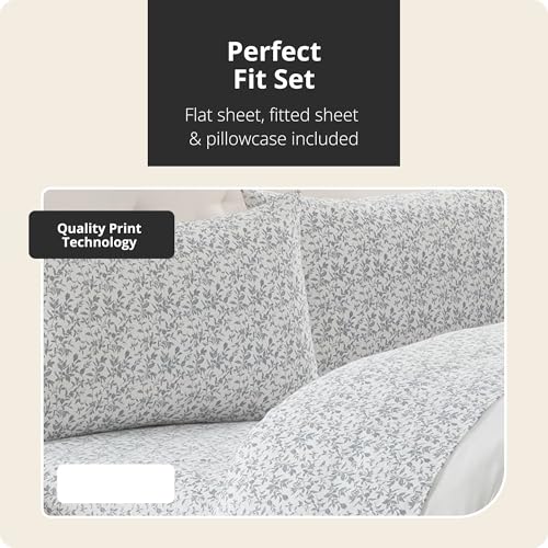 Image of Tahari Home Cotton Flannel 4-Piece Bedding Set, Full, Floral Gray