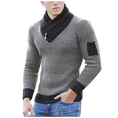 Scarf Collar Knitted Sweater for Men Turtleneck Sweaters Long Sleeve Rib-Knit Pullover Slim Fit Comfort Jumper Top