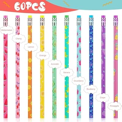 Thenshop 30 Pcs Scented Pencils for Kids Fruit Scent HB Graphite Pencils Bulk with 30 Pcs Cartoon Toppers Animal Cute Pens Cap Gift for School Classroom Party Reward Supplies
