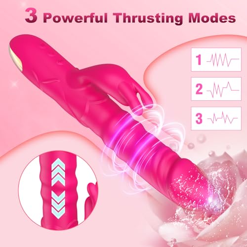 Image of Thrusting Rabbit Vibrator Sex Toys for Women, G Spot Clitoral Vibrator Dildos Waterproof & Rechargeable Realistic Silicone Vibrator with 3 Thrusting & 10 Vibrating Modes, Rose Adult Toy