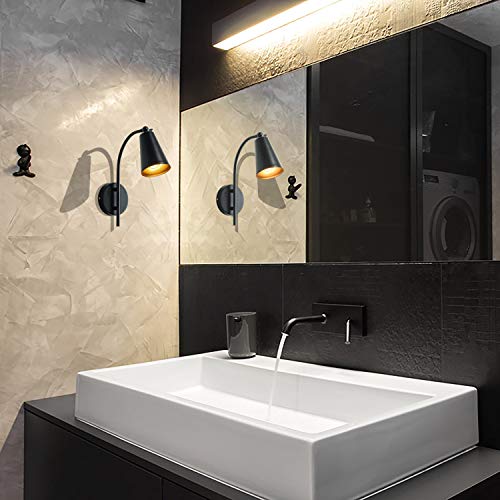 Loclgpm Industrial Black Wall Sconce, Modern Metal Adjustable Vanity Wall Lamp, Retro Vintage Wall Light for Bedroom Bedside, Living Room, Bathroom, Farmhouse, Hallway - Thumbnail 6